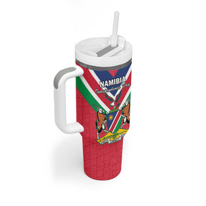 Personalised Namibia Tumbler With Handle Coat Of Arms With Flag Map - Happy Independence Day