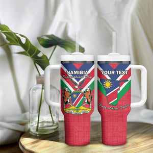 Personalised Namibia Tumbler With Handle Coat Of Arms With Flag Map - Happy Independence Day