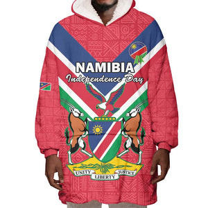 Personalised Namibia Wearable Blanket Hoodie Coat Of Arms With Flag Map - Happy Independence Day