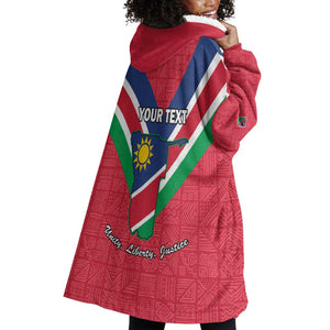 Personalised Namibia Wearable Blanket Hoodie Coat Of Arms With Flag Map - Happy Independence Day