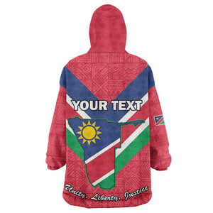 Personalised Namibia Wearable Blanket Hoodie Coat Of Arms With Flag Map - Happy Independence Day