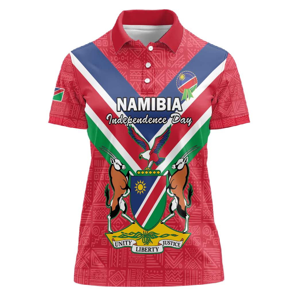 Personalised Namibia Women Polo Shirt Coat Of Arms With Flag Map - Happy Independence Day