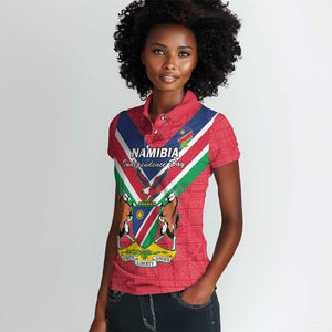 Personalised Namibia Women Polo Shirt Coat Of Arms With Flag Map - Happy Independence Day