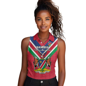 Personalised Namibia Women Sleeveless Polo Shirt Coat Of Arms With Flag Map - Happy Independence Day