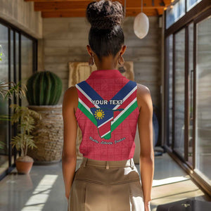 Personalised Namibia Women Sleeveless Polo Shirt Coat Of Arms With Flag Map - Happy Independence Day