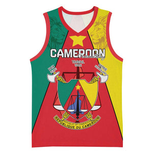 Personalised Cameroon National Day Basketball Jersey Lion Mix Coat Of Arms Style LT15