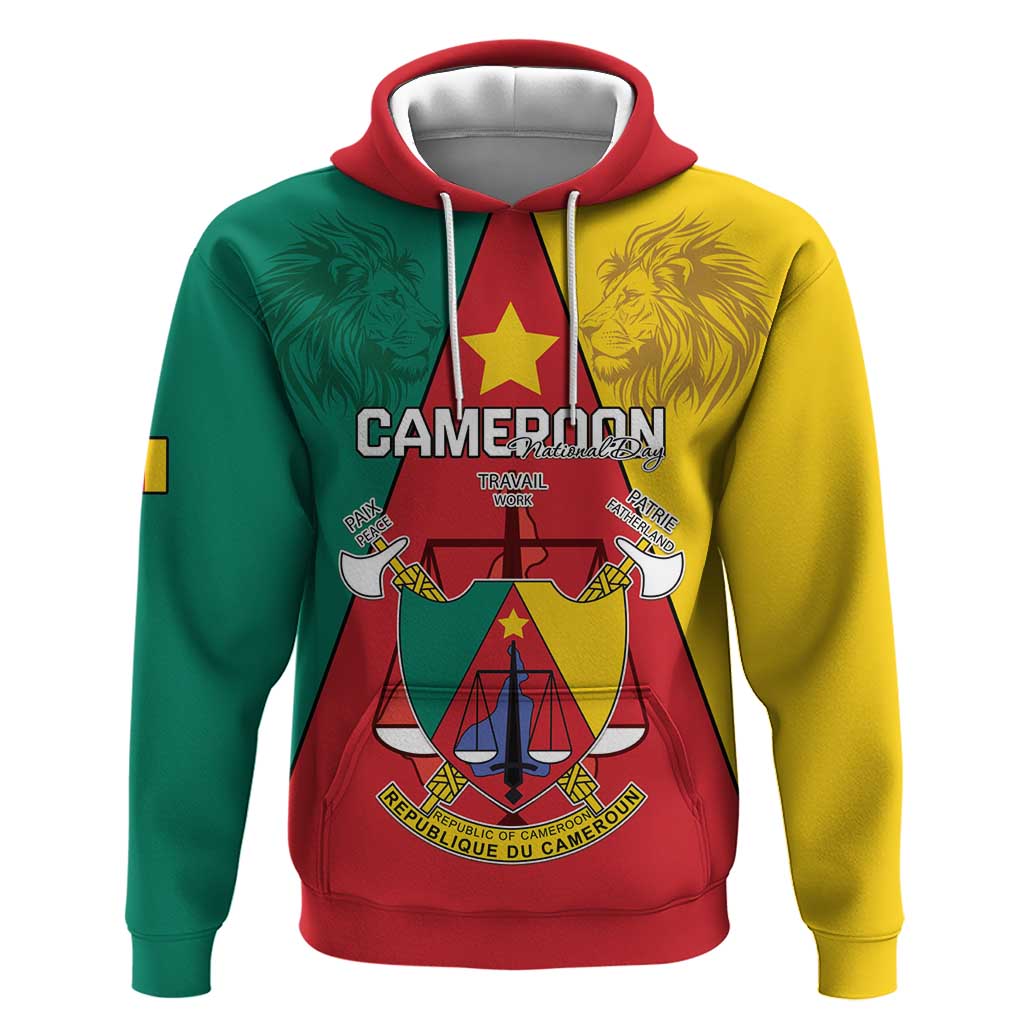 Personalised Cameroon National Day Hoodie Lion Mix Coat Of Arms Style