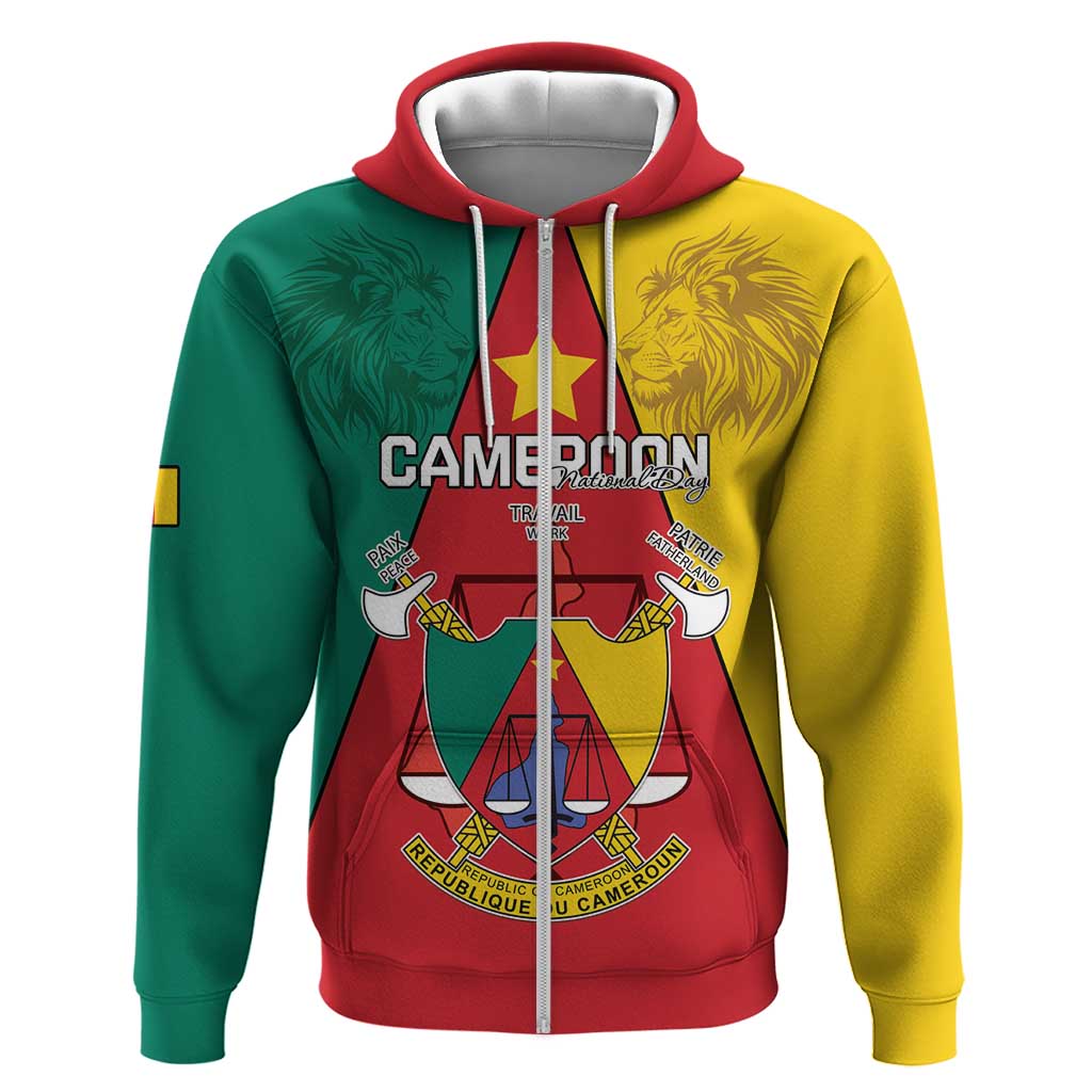 Personalised Cameroon National Day Hoodie Lion Mix Coat Of Arms Style