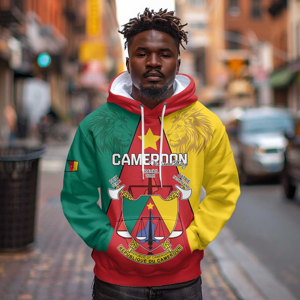 Personalised Cameroon National Day Hoodie Lion Mix Coat Of Arms Style