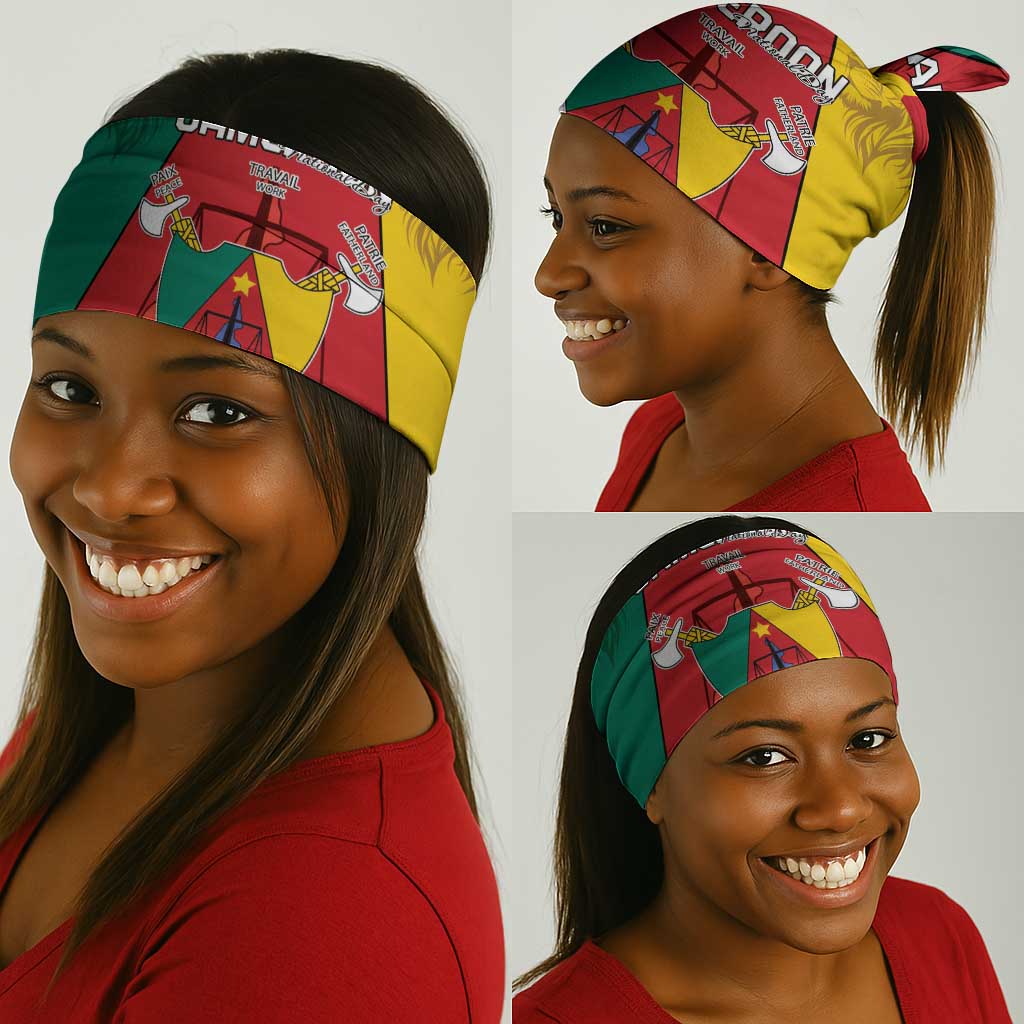 Cameroon National Day Neck Gaiter Lion Mix Coat Of Arms Style LT15