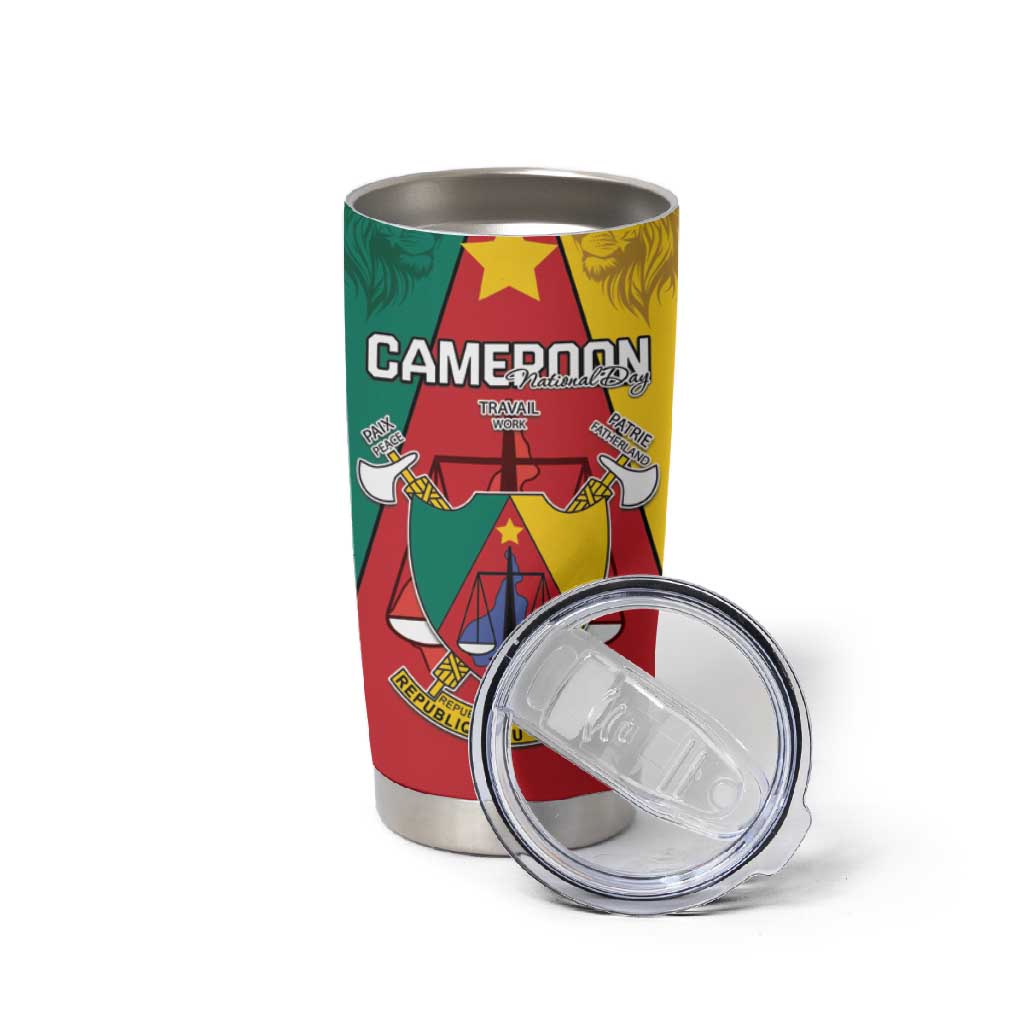 Personalised Cameroon National Day Tumbler Cup Lion Mix Coat Of Arms Style