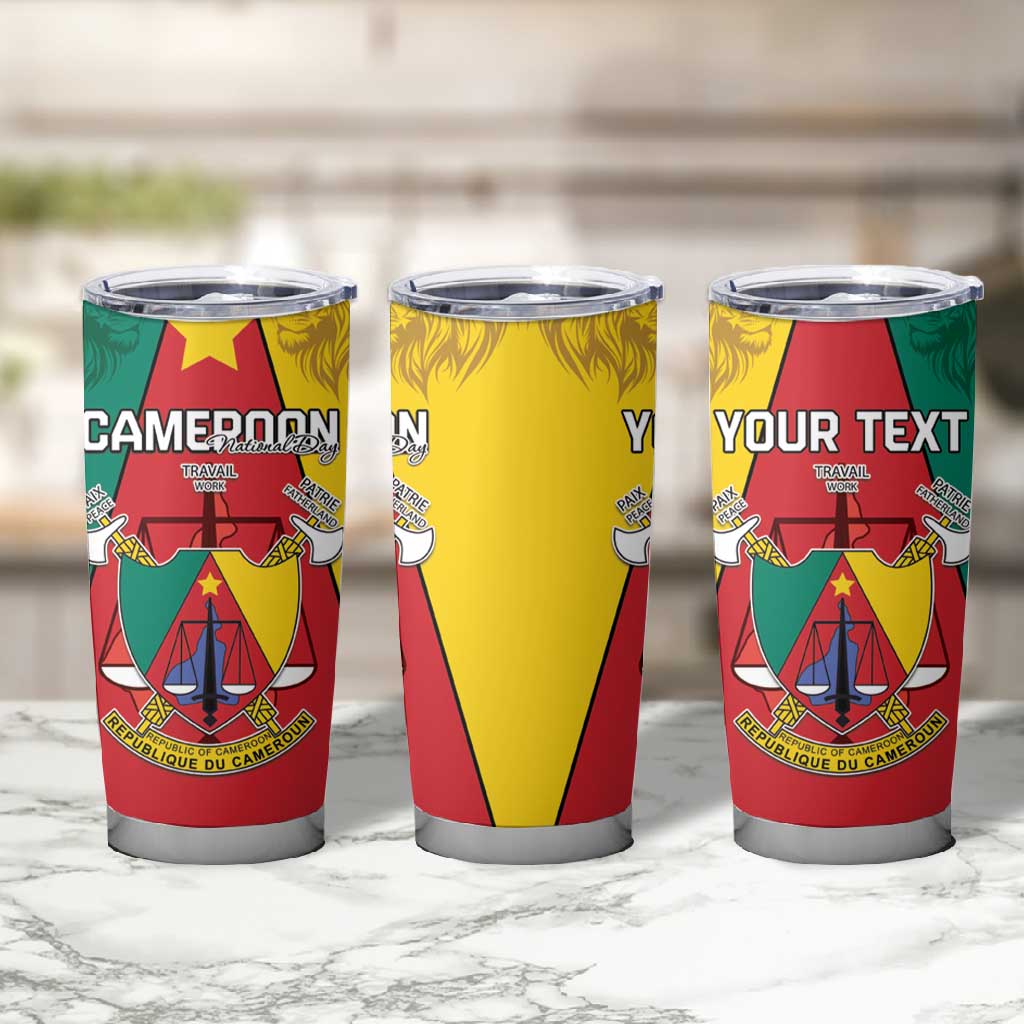 Personalised Cameroon National Day Tumbler Cup Lion Mix Coat Of Arms Style