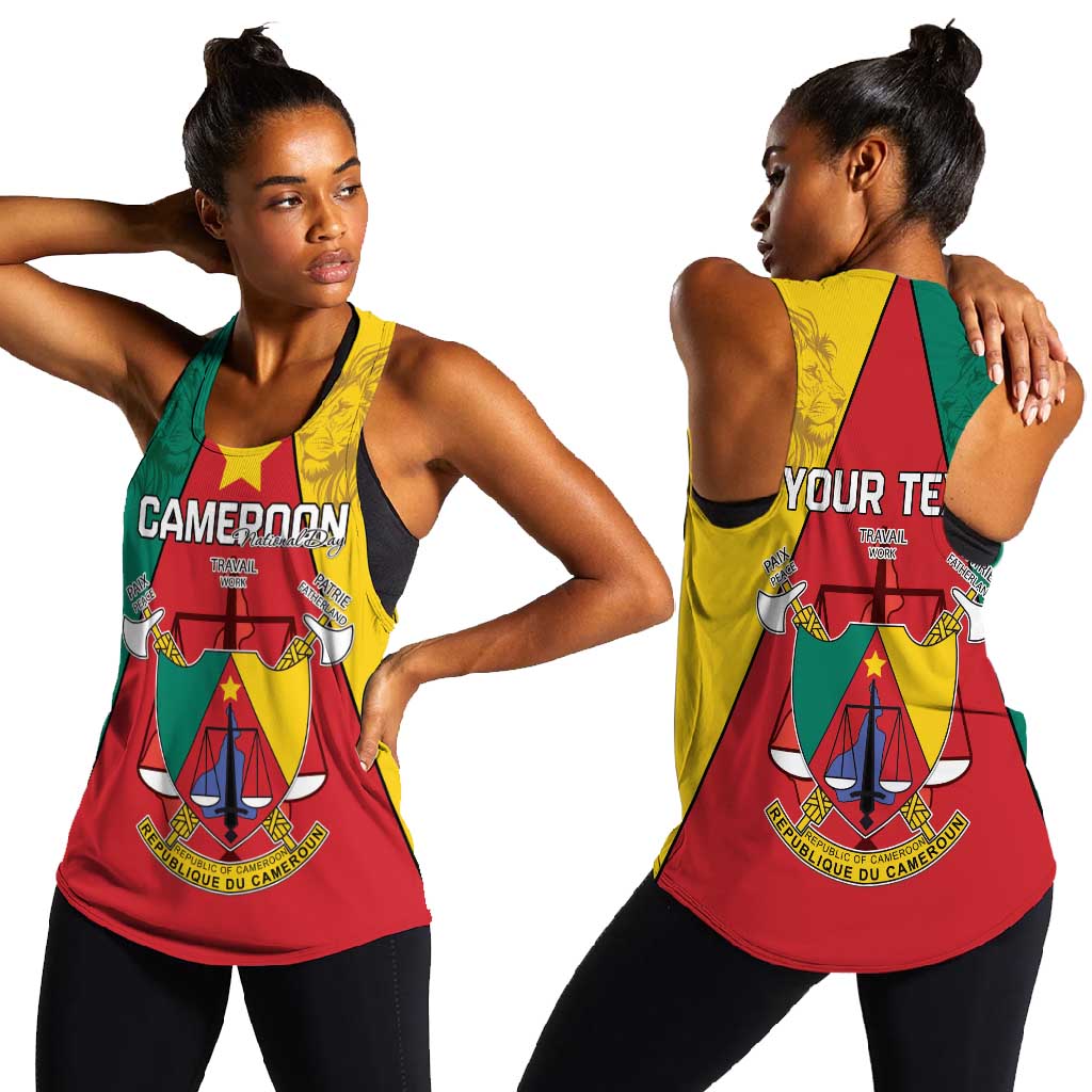 Personalised Cameroon National Day Women Racerback Tank Lion Mix Coat Of Arms Style