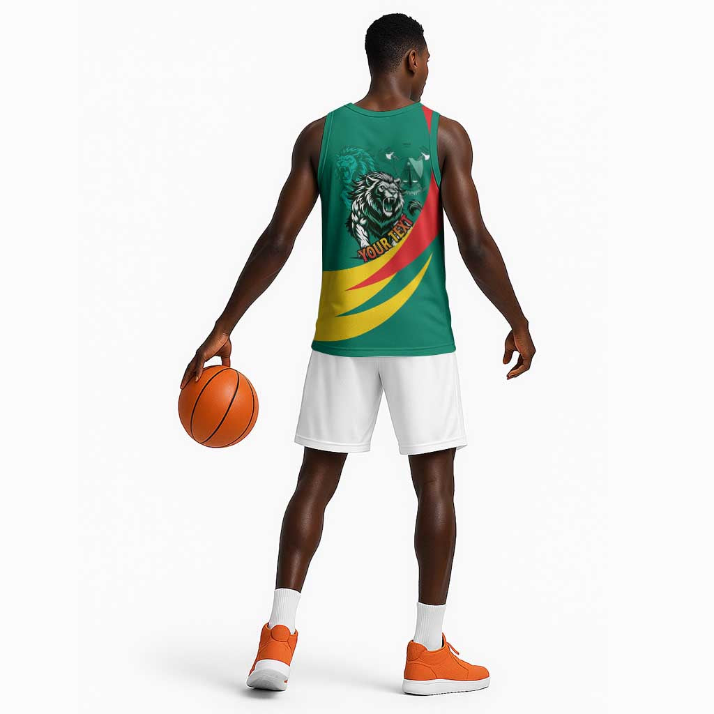 Personalised Happy Cameroon National Day Basketball Jersey Lion With Coat Of Arms - Curve Style LT15