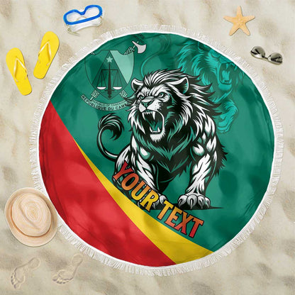 Personalised Happy Cameroon National Day Beach Blanket Lion With Coat Of Arms - Curve Style