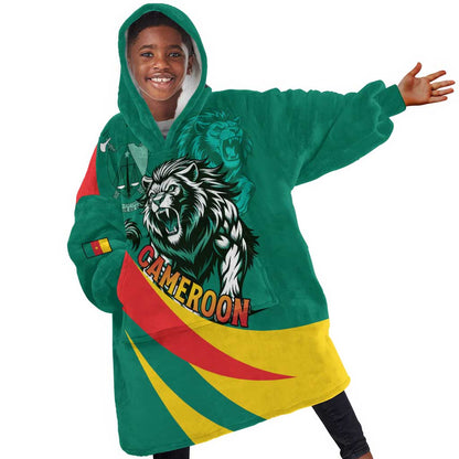 Personalised Happy Cameroon National Day Kid Wearable Blanket Hoodie Lion With Coat Of Arms - Curve Style