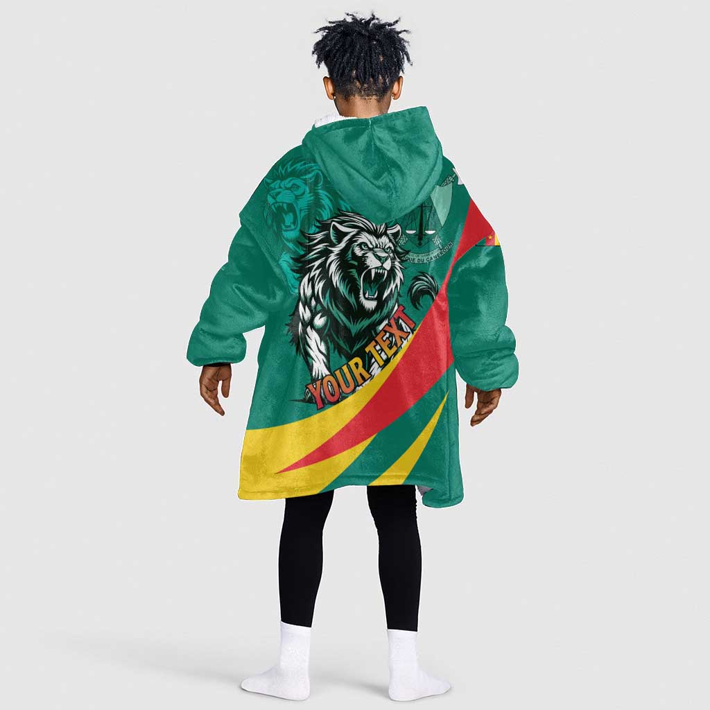 Personalised Happy Cameroon National Day Kid Wearable Blanket Hoodie Lion With Coat Of Arms - Curve Style