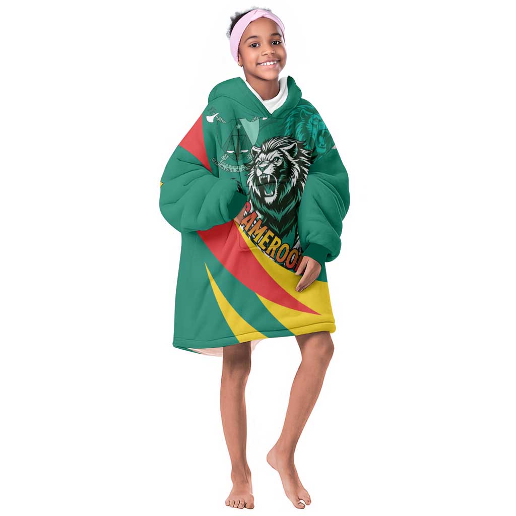 Personalised Happy Cameroon National Day Kid Wearable Blanket Hoodie Lion With Coat Of Arms - Curve Style