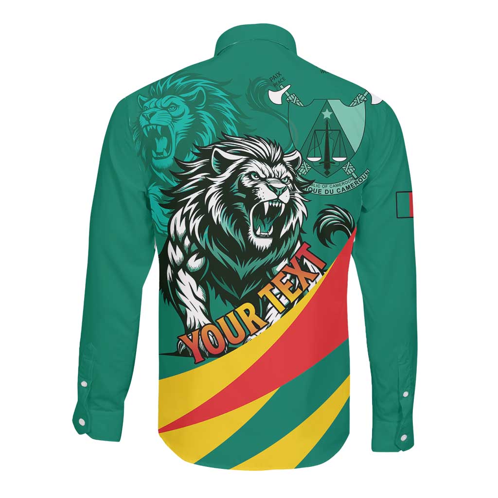Personalised Happy Cameroon National Day Long Sleeve Button Shirt Lion With Coat Of Arms - Curve Style