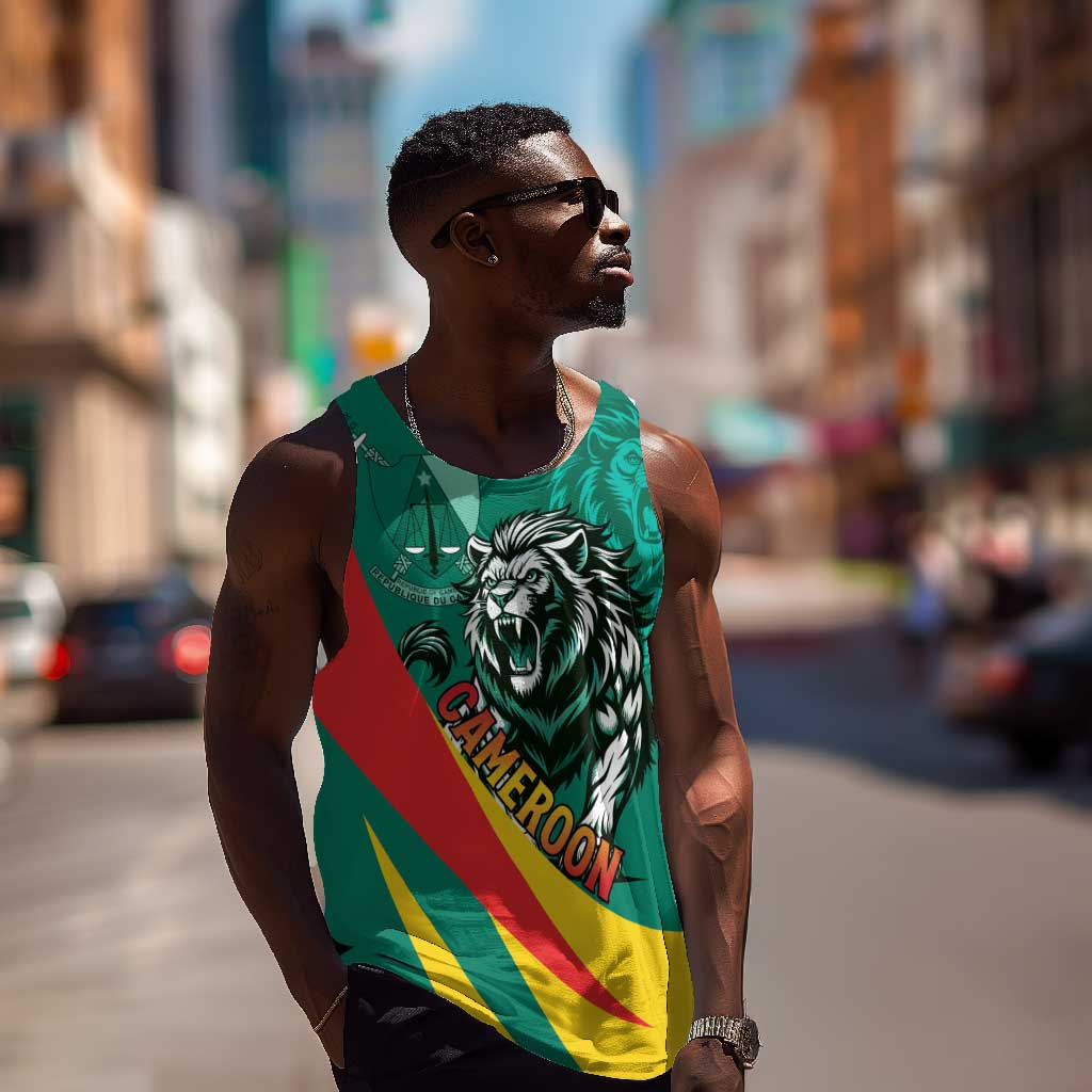 Personalised Happy Cameroon National Day Men Tank Top Lion With Coat Of Arms - Curve Style