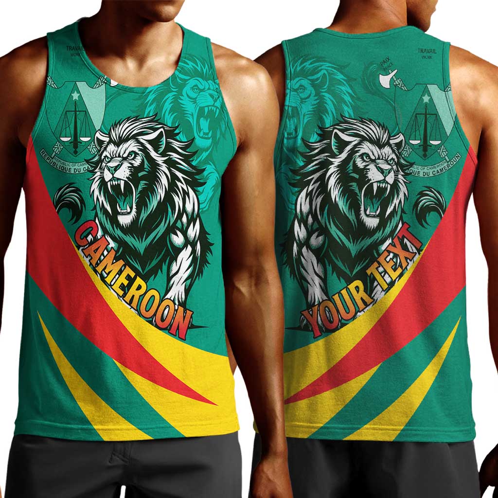 Personalised Happy Cameroon National Day Men Tank Top Lion With Coat Of Arms - Curve Style