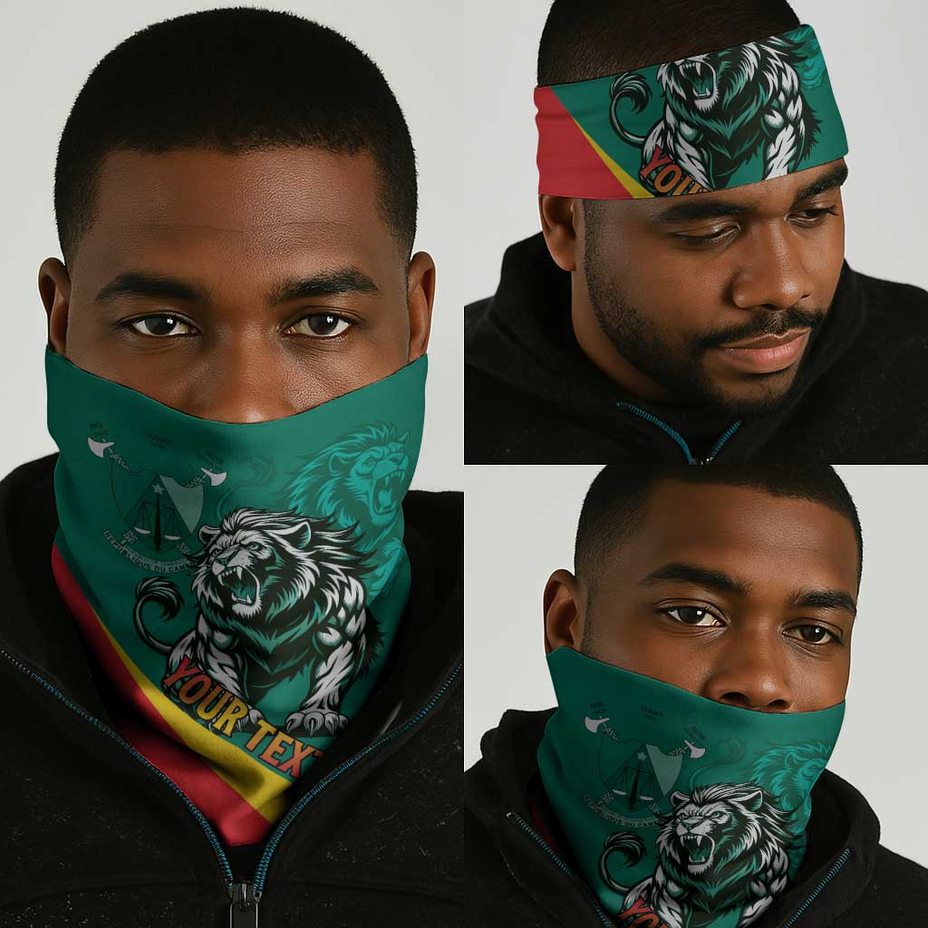 Personalised Happy Cameroon National Day Neck Gaiter Lion Coat Of Arms - Curve Style LT15