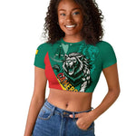 Personalised Happy Cameroon National Day Raglan Cropped T shirt Lion With Coat Of Arms - Curve Style