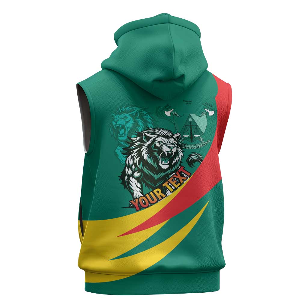Personalised Happy Cameroon National Day Sleeveless Hoodie Lion With Coat Of Arms - Curve Style - African Pride