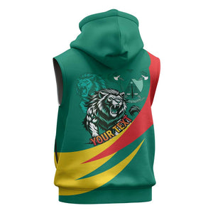 Personalised Happy Cameroon National Day Sleeveless Hoodie Lion With Coat Of Arms - Curve Style - African Pride