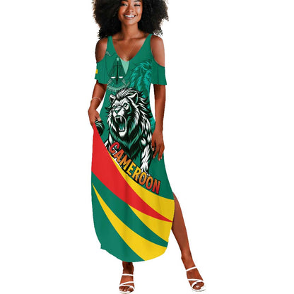 Personalised Happy Cameroon National Day Summer Maxi Dress Lion With Coat Of Arms - Curve Style