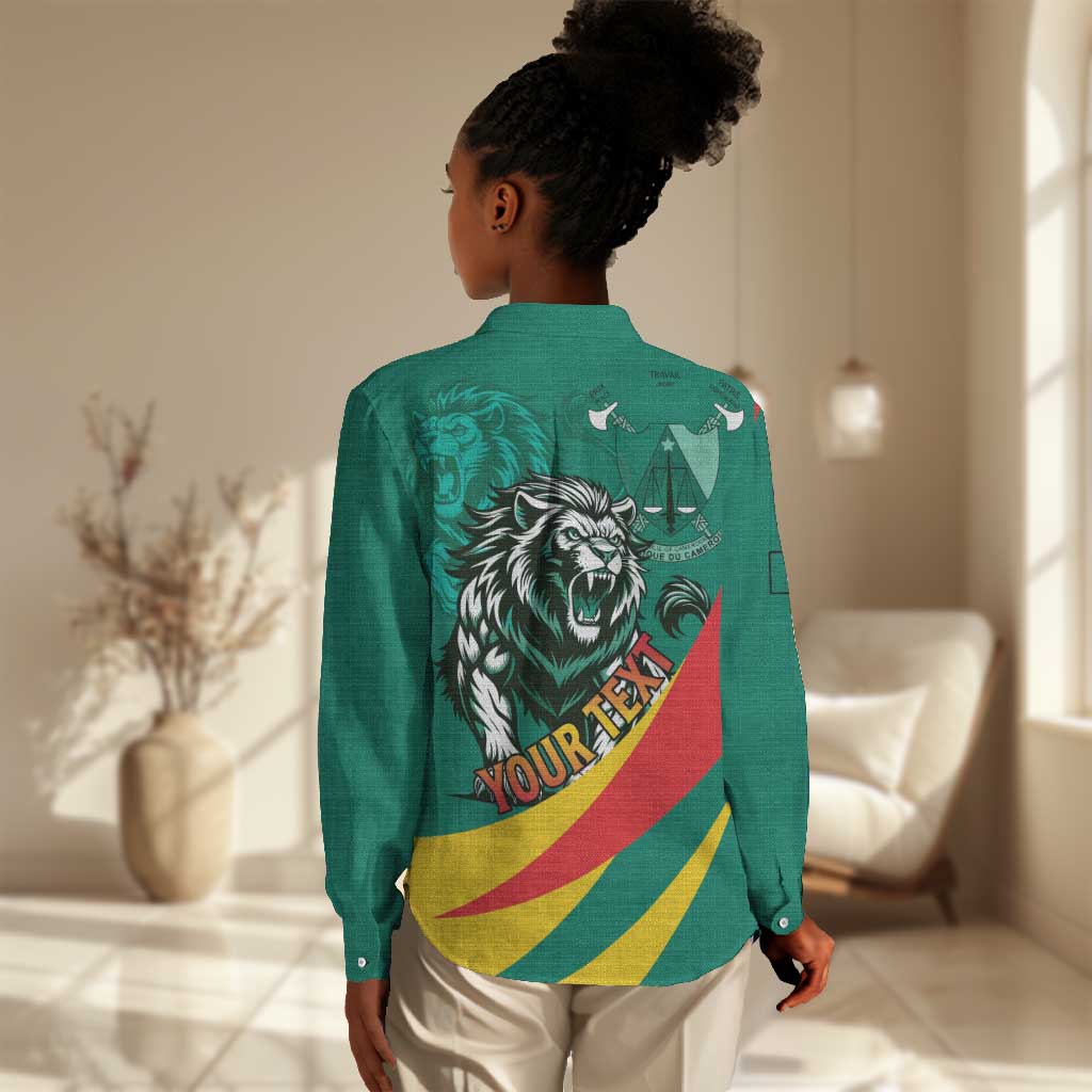 Personalised Happy Cameroon National Day Women Casual Shirt Lion With Coat Of Arms - Curve Style