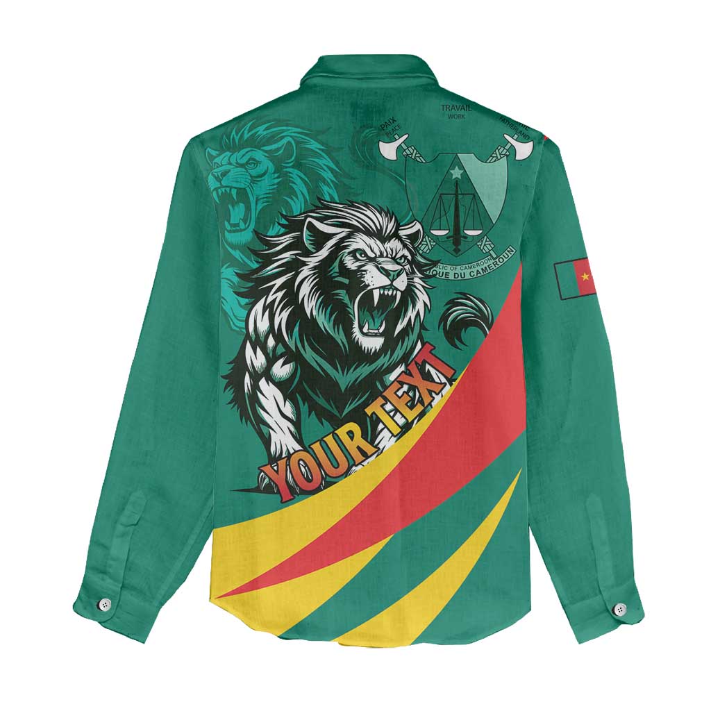 Personalised Happy Cameroon National Day Women Casual Shirt Lion With Coat Of Arms - Curve Style