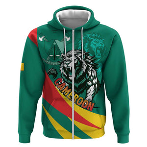 Personalised Happy Cameroon National Day Zip Hoodie Lion With Coat Of Arms - Curve Style