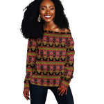 Toghu Cameroon Off Shoulder Sweater Traditional Pattern