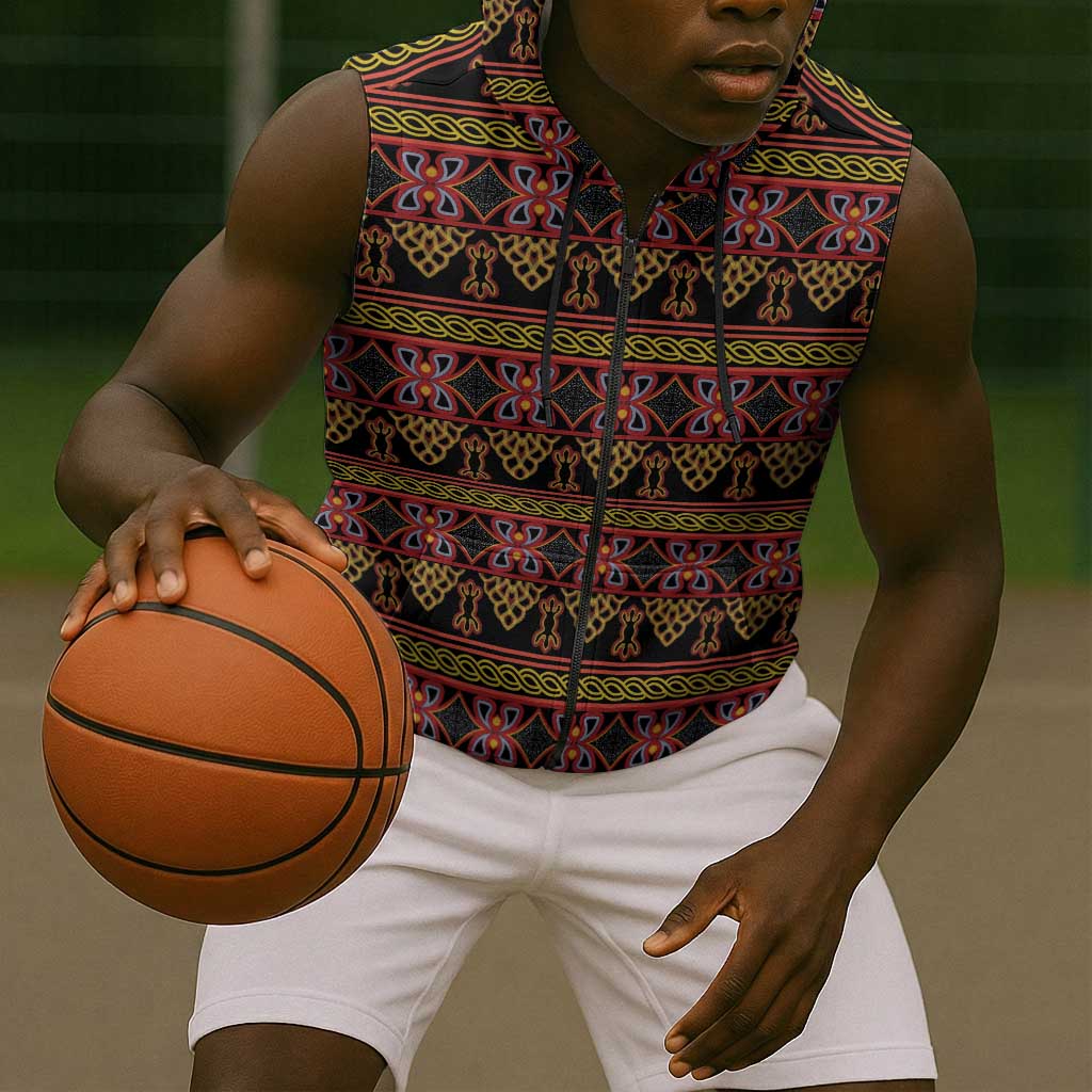 Toghu Cameroon Sleeveless Zip Hoodie Traditional Pattern - African Pride