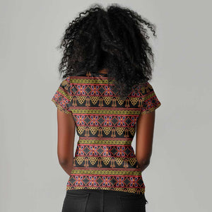 Toghu Cameroon Women V-Neck T-Shirt Traditional Pattern