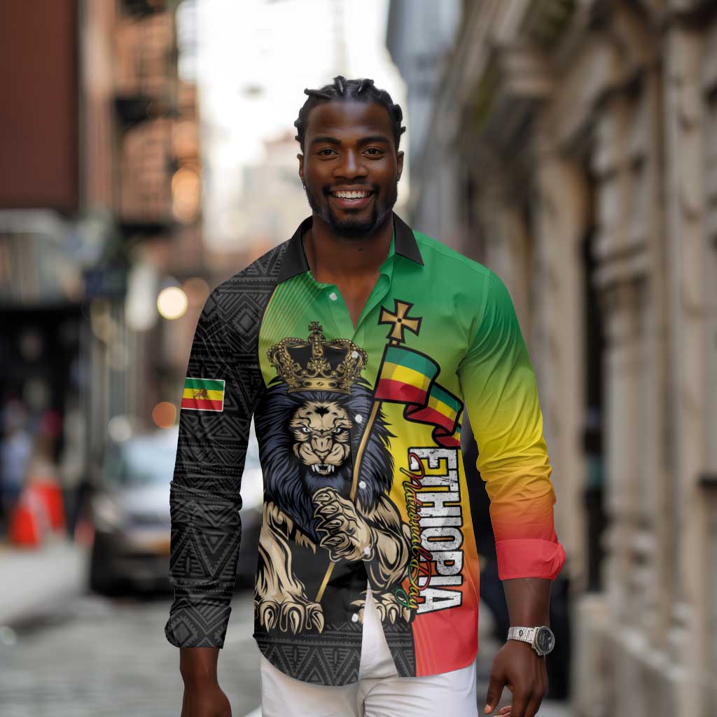 Personalized Ethiopia Long Sleeve Button Shirt Happy National Day