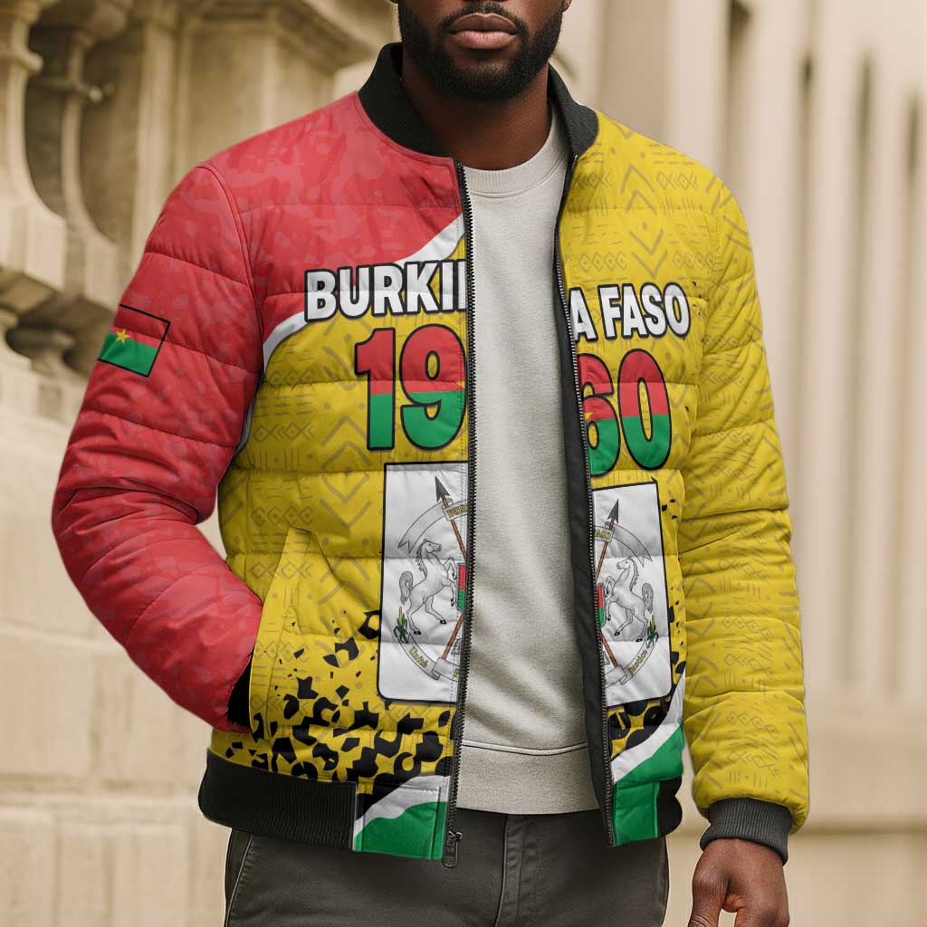 Personalized Burkina Faso Independence Day Bomber Puffer Jacket Coat Of Arms - Grunge Style