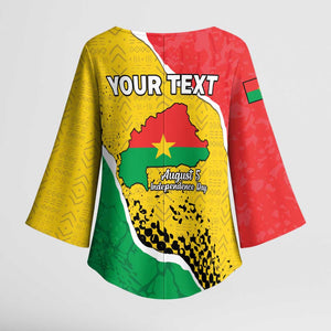 Personalized Burkina Faso Independence Day Kimono Sleeve Blouse Coat Of Arms - Grunge Style