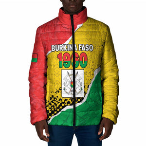 Personalized Burkina Faso Independence Day Padded Jacket Coat Of Arms - Grunge Style