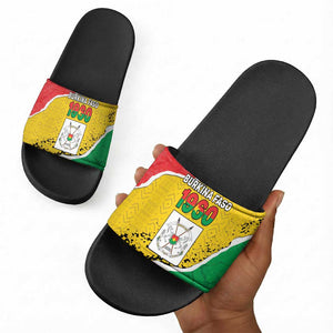 Burkina Faso Independence Day Slide Sandals Coat Of Arms - Grunge Style