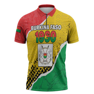 Personalized Burkina Faso Independence Day Zipper Polo Shirt Coat Of Arms - Grunge Style