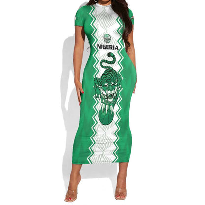 Afro Basketball Custom Nigeria Short Sleeve Bodycon Dress Go Champions DTigers - African Pride