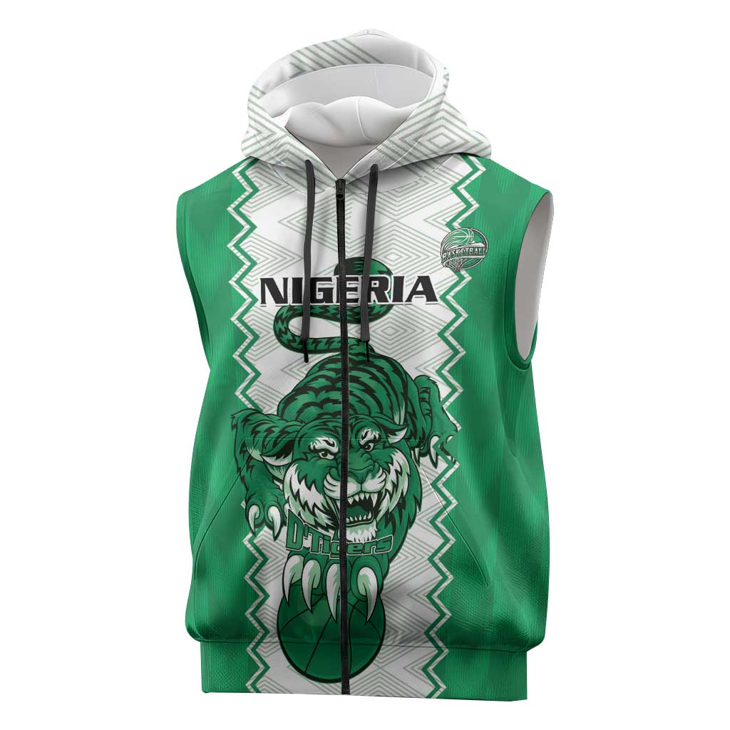 Afro Basketball Custom Nigeria Sleeveless Zip Hoodie Go Champions DTigers - African Pride