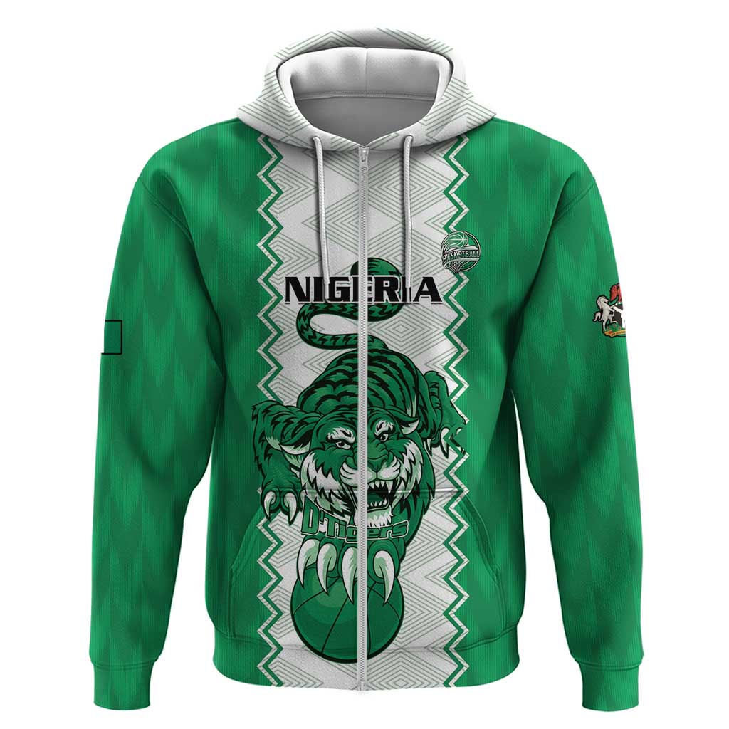 Afro Basketball Custom Nigeria Zip Hoodie Go Champions DTigers - African Pride