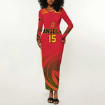 Afro Basketball Custom Angola Long Sleeve Bodycon Dress Go Champions - African Pride