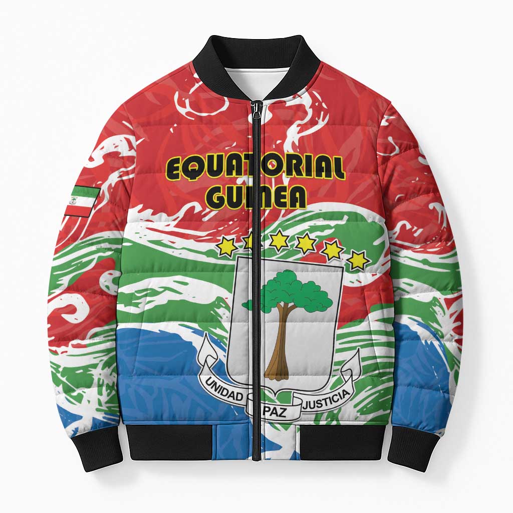 Personalized Equatorial Guinea Independence Day Bomber Puffer Jacket Coat Of Arms With Map