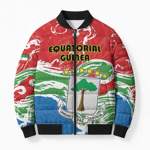 Personalized Equatorial Guinea Independence Day Bomber Puffer Jacket Coat Of Arms With Map