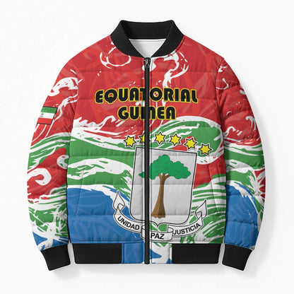 Personalized Equatorial Guinea Independence Day Bomber Puffer Jacket Coat Of Arms With Map