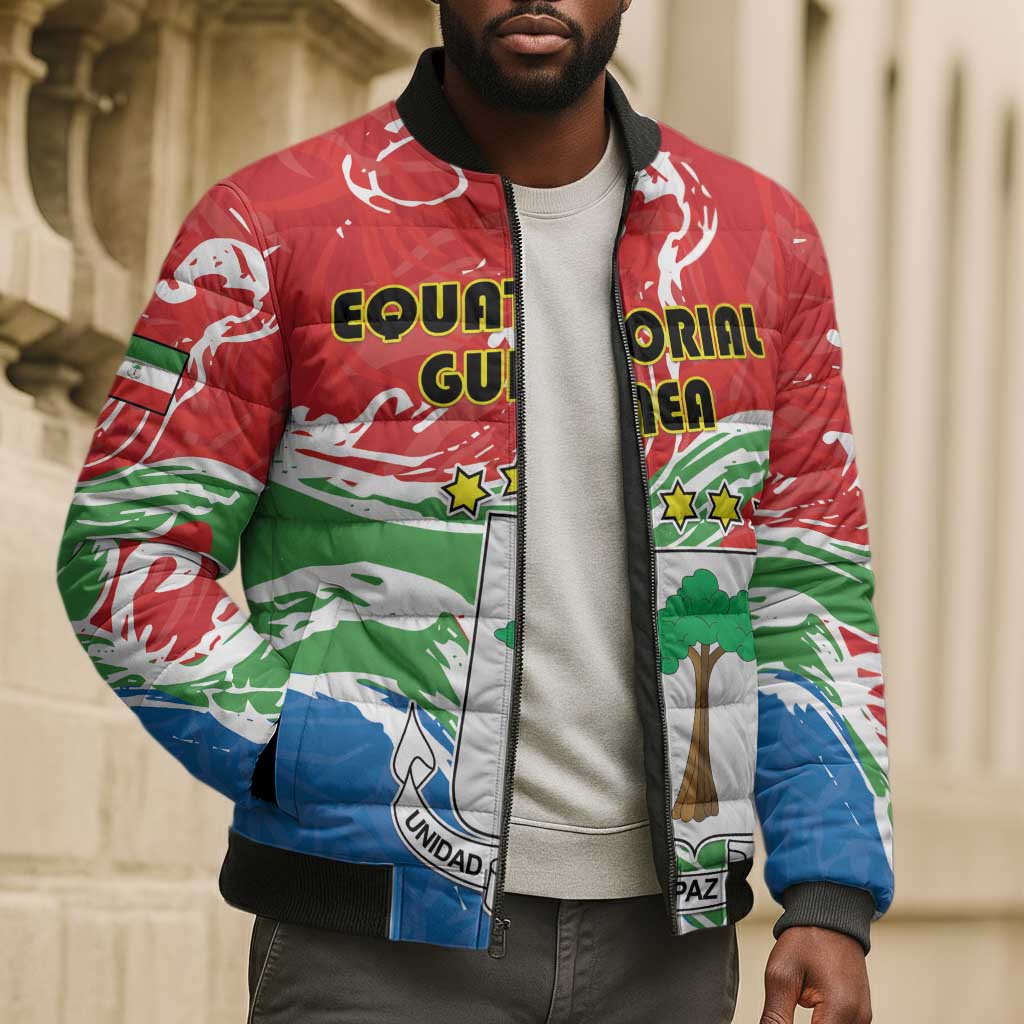 Personalized Equatorial Guinea Independence Day Bomber Puffer Jacket Coat Of Arms With Map